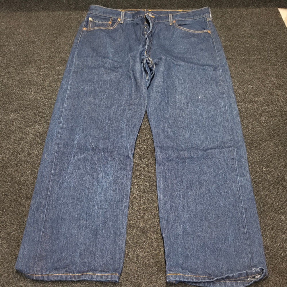 Levis 501 Original Fit Jeans Mens 42x30 Dark Wash Blue Denim Button Fly Straight